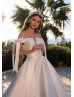 Off Shoulder Ivory Satin Wedding Dress With Bow